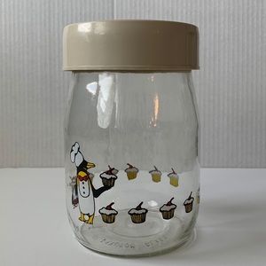 Vintage Carlton Glass Cookie Jar Penguin Cupcakes Cream Lid 1 Liter